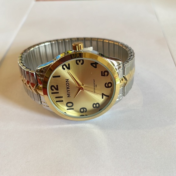 Men's MIYKON Number Dial Casual Stretch Band Gold & Silver Finish Fashion Watch - Picture 6 of 6